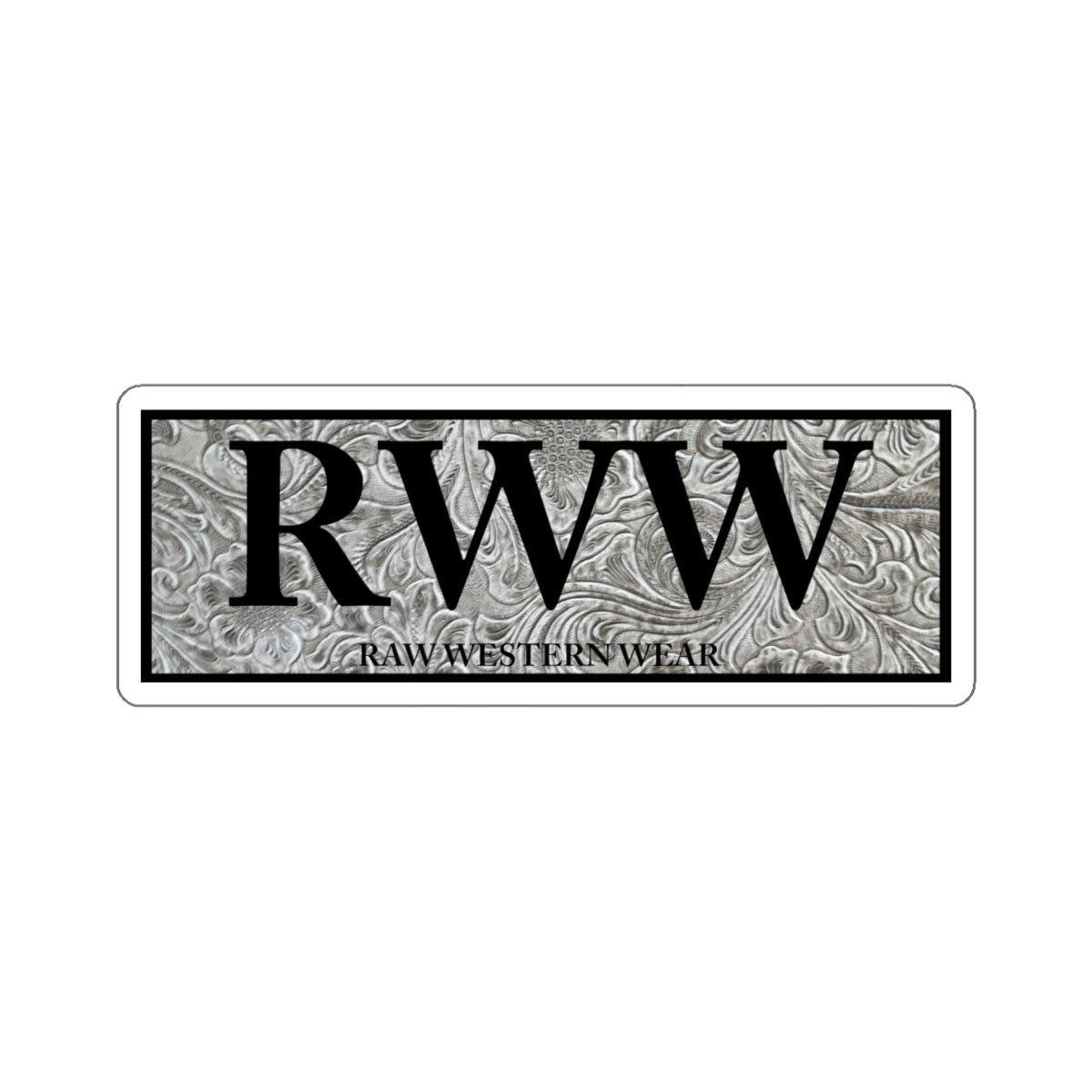 Raw Western Wear Black and White Tooled Leather Sticker