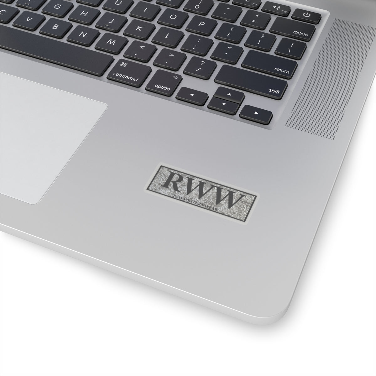 Raw Western Wear Black and White Tooled Leather Sticker