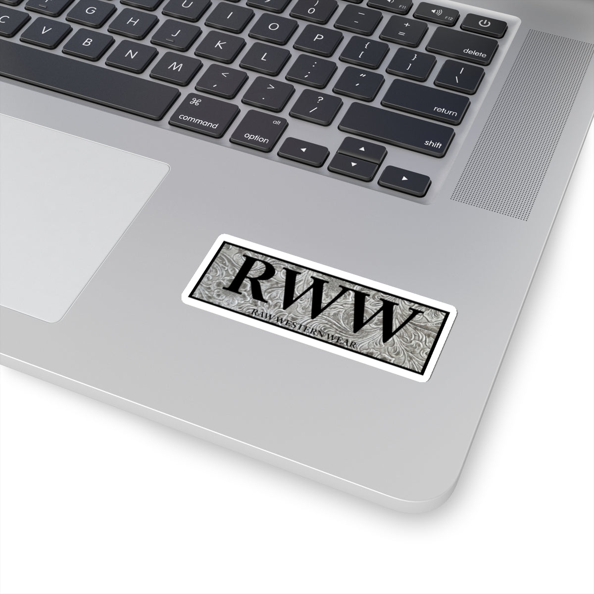 Raw Western Wear Black and White Tooled Leather Sticker
