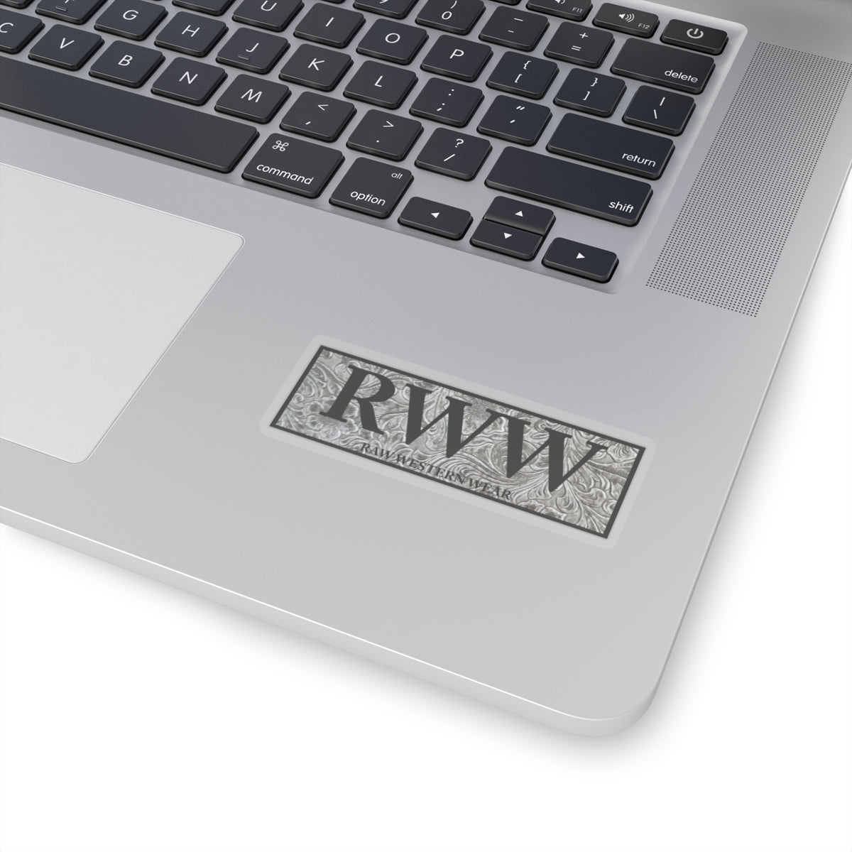 Raw Western Wear Black and White Tooled Leather Sticker