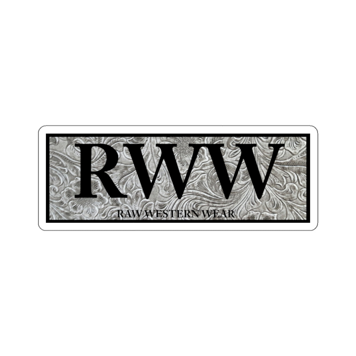 Raw Western Wear Black and White Tooled Leather Sticker