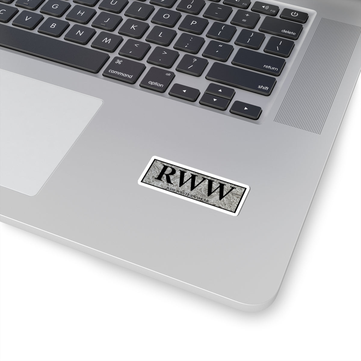 Raw Western Wear Black and White Tooled Leather Sticker