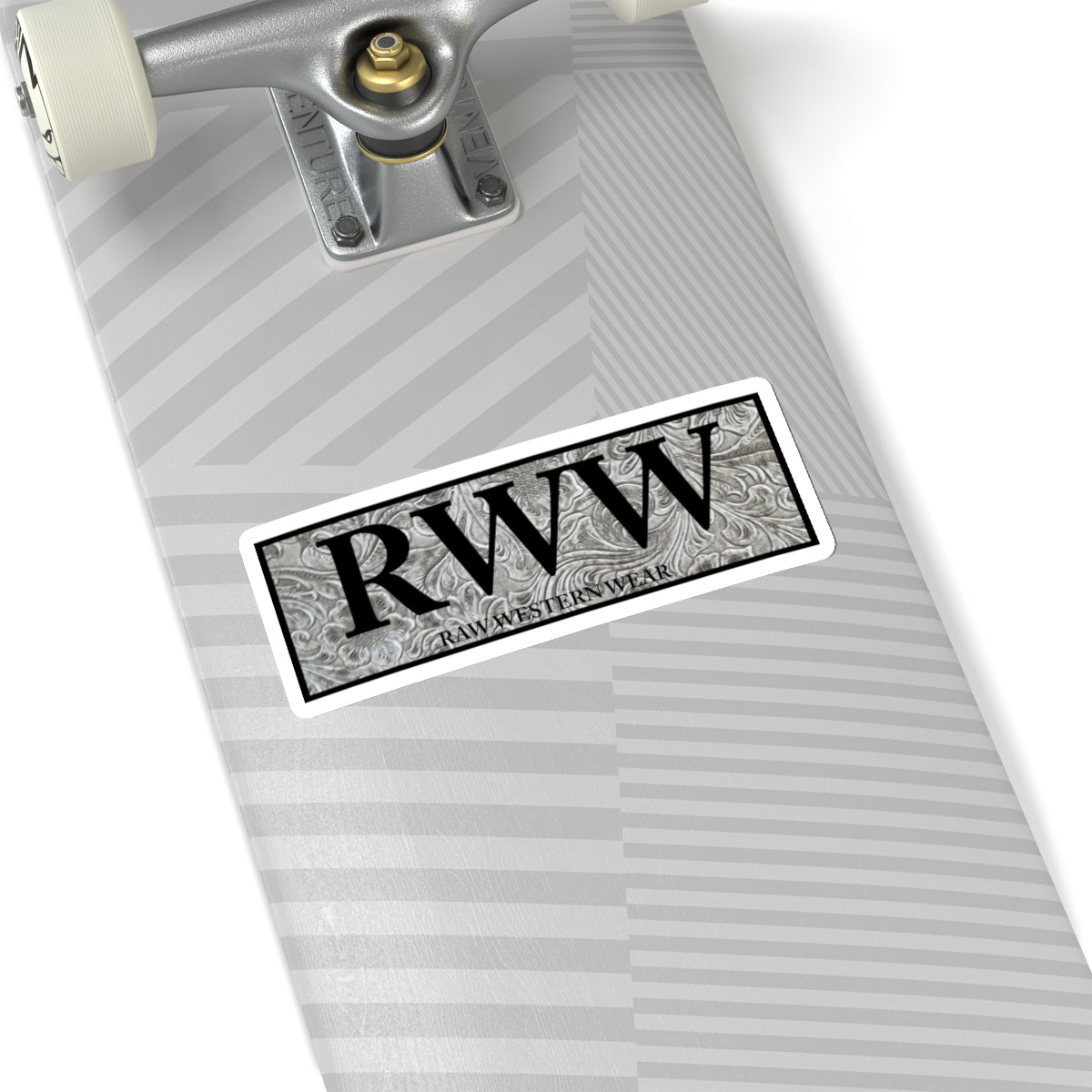 Raw Western Wear Black and White Tooled Leather Sticker